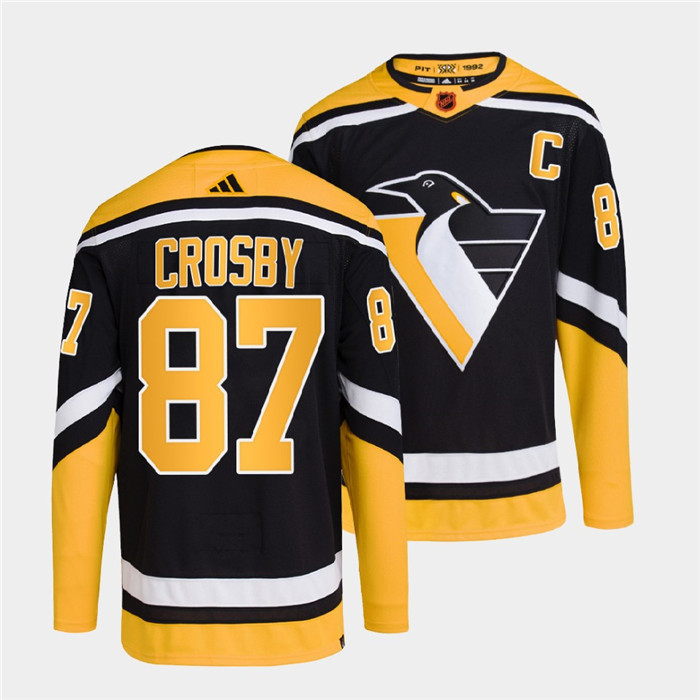 Men's Pittsburgh Penguins #87 Sidney Crosby Black 2022-23 Reverse Retro Stitched Jersey